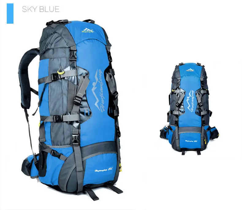80L Outdoor Hiking Backpack Camping Waterproof Treking Sports Bags Rain Cover Mountaineering Bag Metal Frame Climbing Rucksack