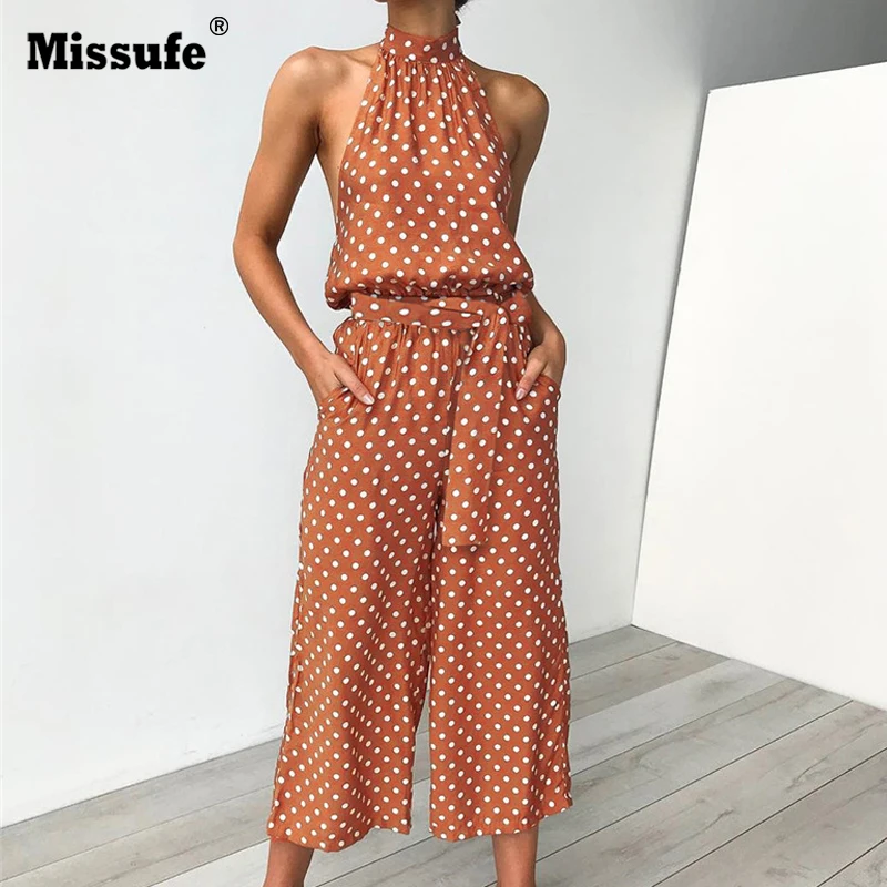 

Missufe Rompers Femme Jumpsuits Body O Neck Off Shoulder Casual Overalls Women's Bodysuits Polka Dot Boho Beach Sexy Jumpsuit
