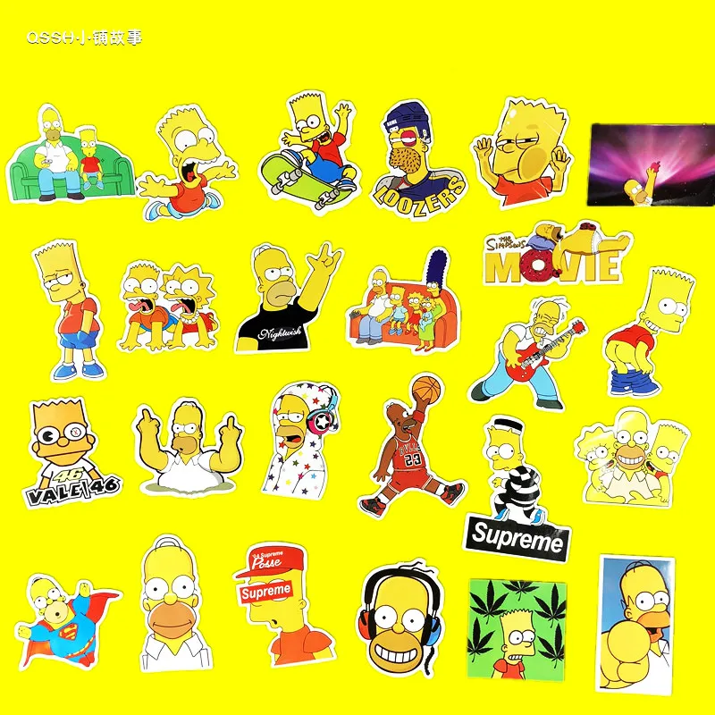 

25pcs/Lot Cartoon Anime Vinyl Stickers Simpsons Street Tide Graffiti Laptop Sticker Decals Car Styling Adesivi Sticker Pegatinas