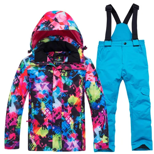 Детский лыжный костюм «Королева-30», верхняя одежда для катания на лыжах и сноуборде для девочек и мальчиков, водонепроницаемая теплая зимняя куртка+ штаны - Цвет: Set  12
