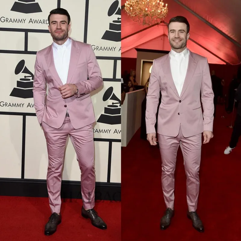 49 2017 Grammys Cool Mens Suits Two ButtonsTuxedo High Quality Pinstripe Wedding Tuxedos With Back Casual Blazer(Jacket+Pants)