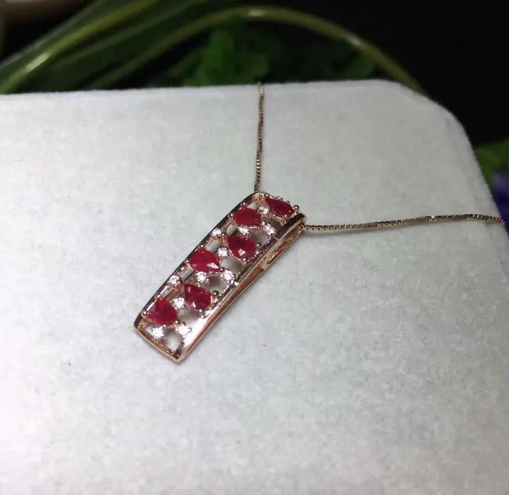 Naturel rouge rubis gemme pendentif naturel pierre gemme pendentif collier S925 argent mode rectang
