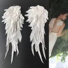 Крыло ангела, черно-белое крыло, ткань, трёхмерная вышивка, кружевная одежда, штаны, пух и жилет, нарисованные нашивки