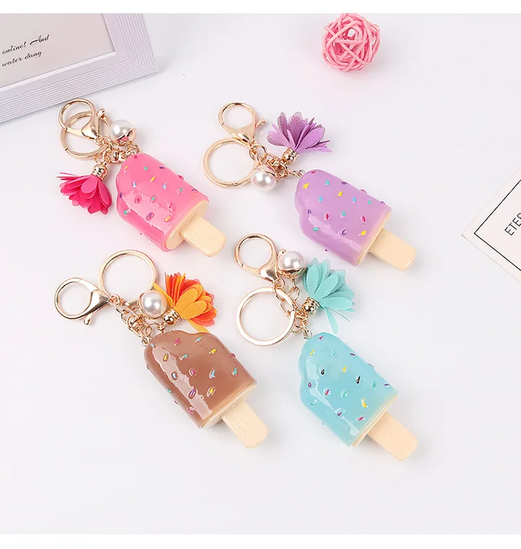 

Ice Cream Acrylic Key Chain Creative Cute Little Fresh Ice Cream Flashlight bag Hanging Student keyring pendant car keychains