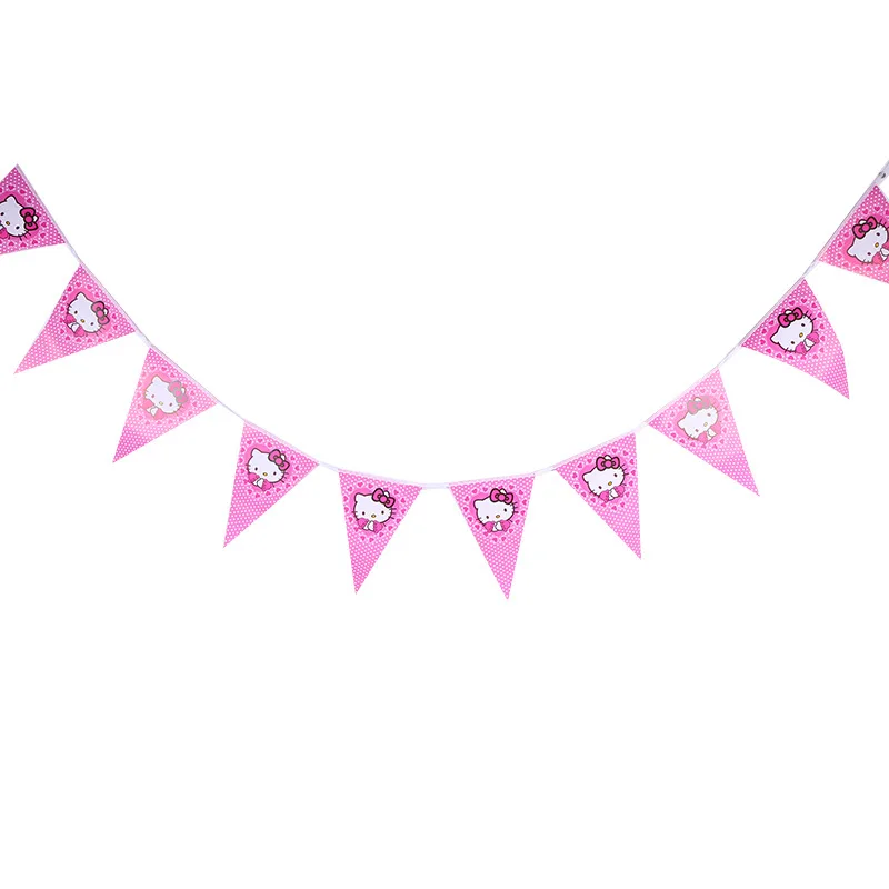 

Hello Kitty Theme Birthday Party Banners Decoration Bunting Party Flag Decorative Card with a Red Rope Event Party Supplies