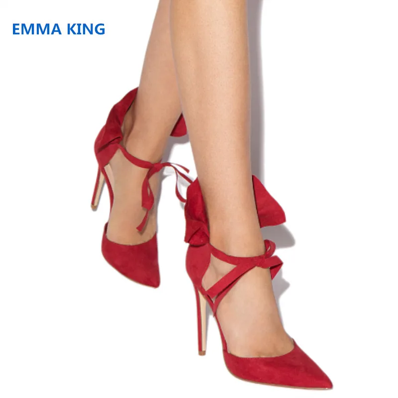 

Fashion Collar Designer Women Lace-Up Pumps Solid Pointed Toe Sexy High Heels Ladies Party Shoes Hollow Woman Stilettos Sandals