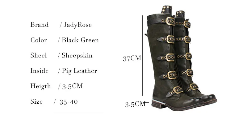 Cheap Jady Rose Punk Style Black Women Knee High Boots Genuine Leather Belt Straps High Boots Female Platform Rubber Flat Riding Boot 0