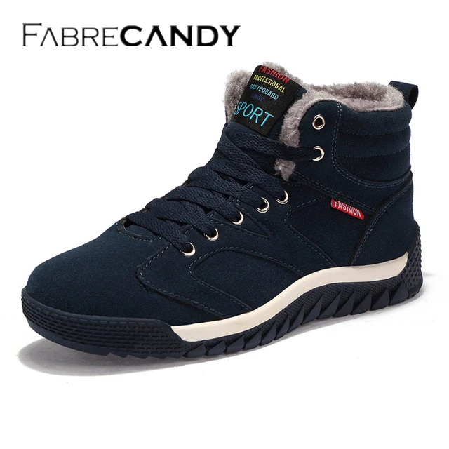 

FABRECANDY New Men Boots for Men Winter Snow Boots Warm Fur&Plush Lace Up High Top Fashion Men Shoes