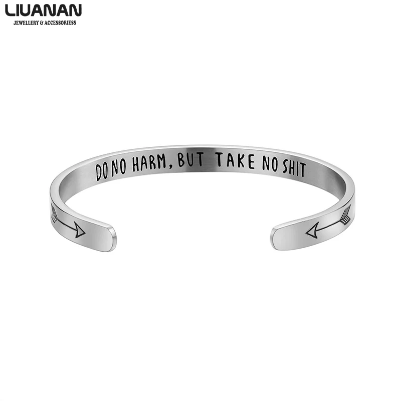 

Do No Harm But Take No Sh*t Bracelet Gift for Nurse Motivational Inspirational Jewelry Stainless Steel Cuff Bracelet