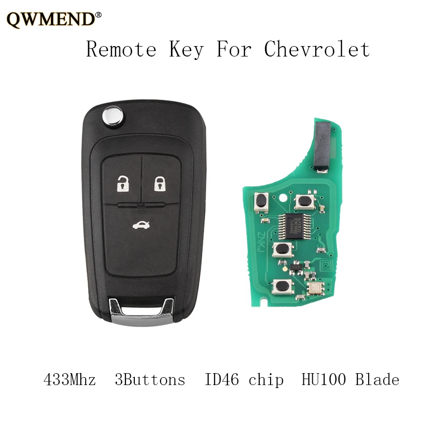 

QWMEND 3Buttons 433Mhz chip ID46 Complete Remote Key Fob For Chevrolet Cruze Malibu Aveo Spark Sail 2010-2015 HU100 Blade