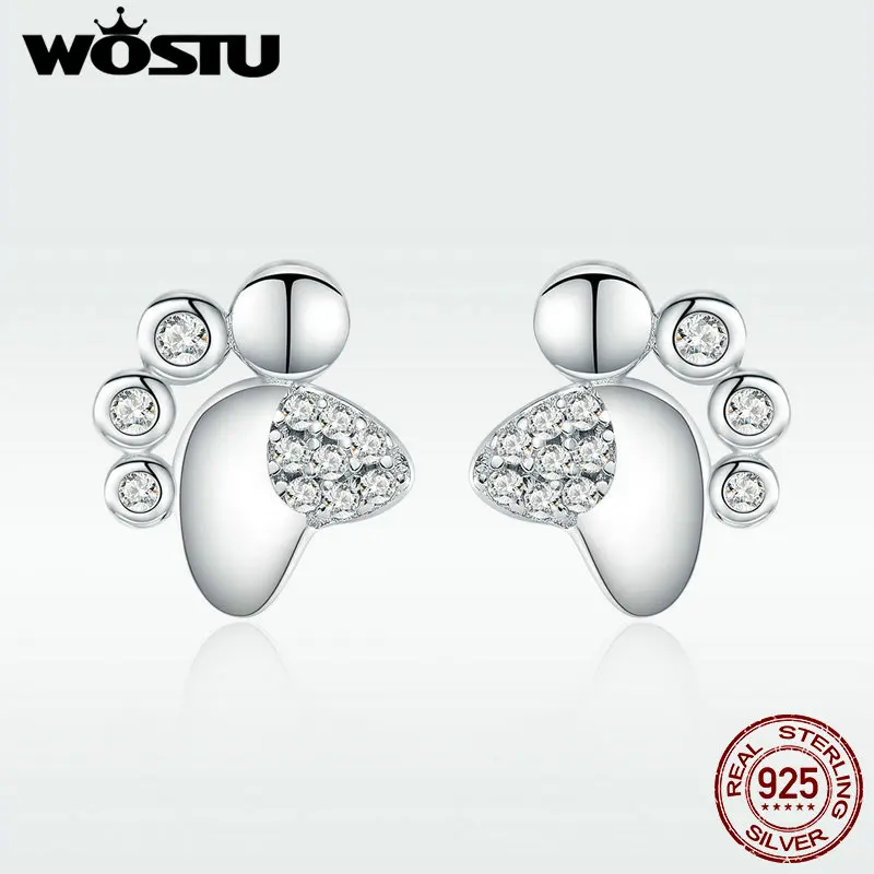 WOSTU, хит, модные, 925 пробы, серебряные, с отпечатками ног, маленькие серьги-гвоздики для женщин, свадебные, роскошный бренд, 925, серьги, ювелирное изделие, DAE033