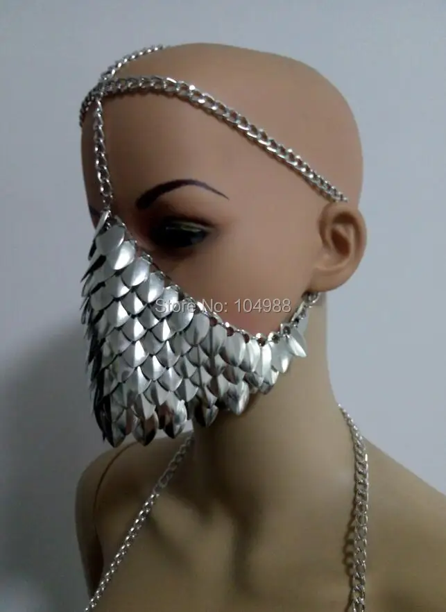 Новое поступление, B741, Женская Сексуальная Серебряная маска в форме рыбьей чешуи, цепочка на голову, ювелирное изделие, уникальный дизайн, слои в виде рыбьей чешуи, маска на лицо, цепочки, ювелирные изделия