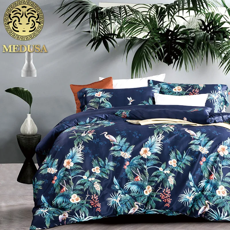 

Medusa 60s egyptian cotton oak tree king queen size bed linen set,black JY171106