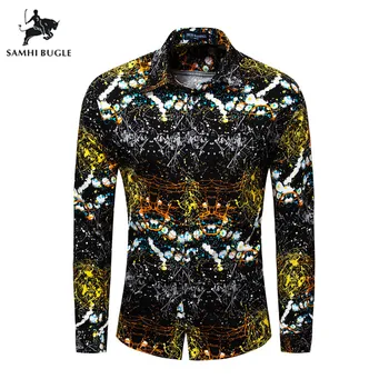 

Top Quality 100% Sanding Cotton Fashion Gold Print Shirt Long Sleeves Casual Pure Cotton Shirt Winter Bottoming Shirt