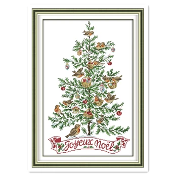 

The Christmas Tree With Birds Chinese Counted Cross Stitch Patterns Kit Needlework kits-for-embroidery Home Decor DIY Set
