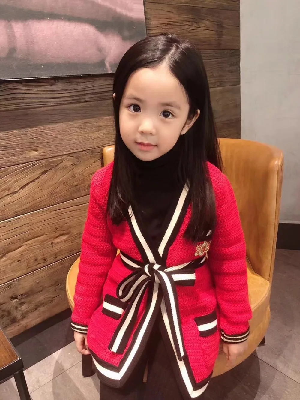 

2018 New Spring&Autumn Solid Red With Belt Cardigan Wool Coat For Baby Girl Kids Knitted Sweaters for Infant Kids
