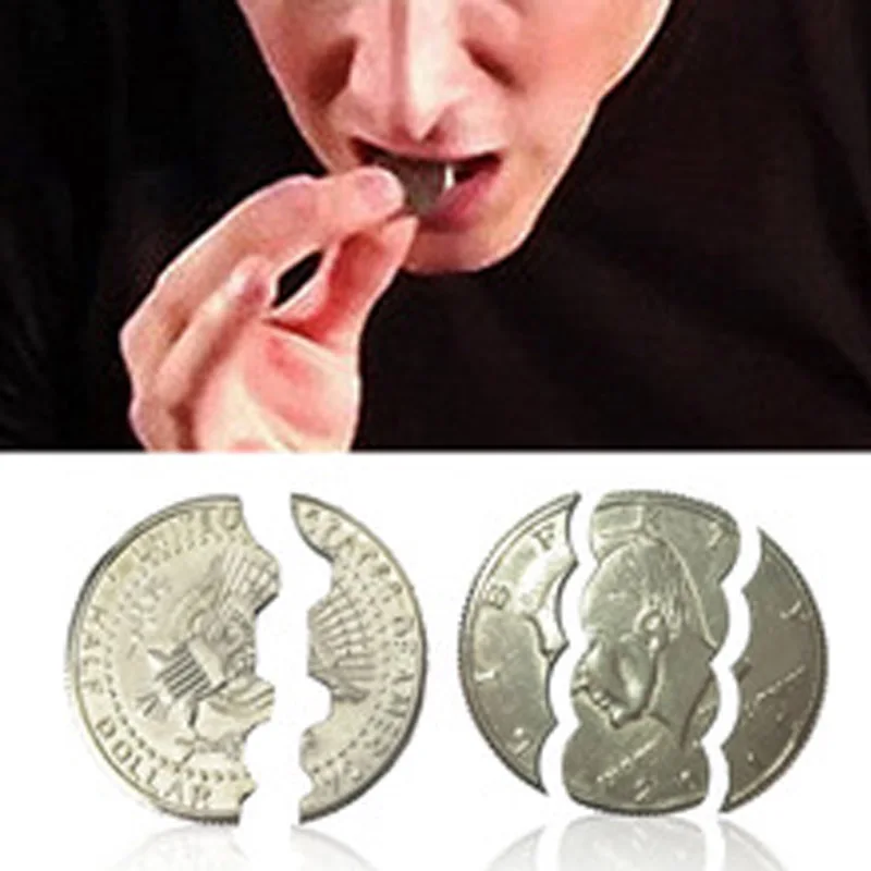 

Bite Out Quarter Magic Trick Close-Up Coin Non-currency Coins Magic Illusion Restored Half Dollar Magic Dollar Trick