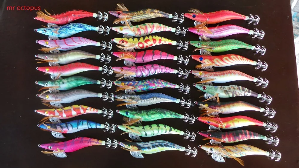 

MR OCTOPUS 15pcs 2.5# squid jigs,squid hook ,fishing lure,WOOD SHRIMP 10cm.12g. wholesale jigs, hard lure ,fish tackle