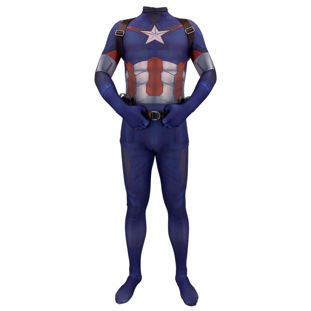 Мстители 4 Endgame Капитан Америка косплэй костюм суперхер комбинезон ремень через плечо наряд Хэллоуин Стив для взрослых детей