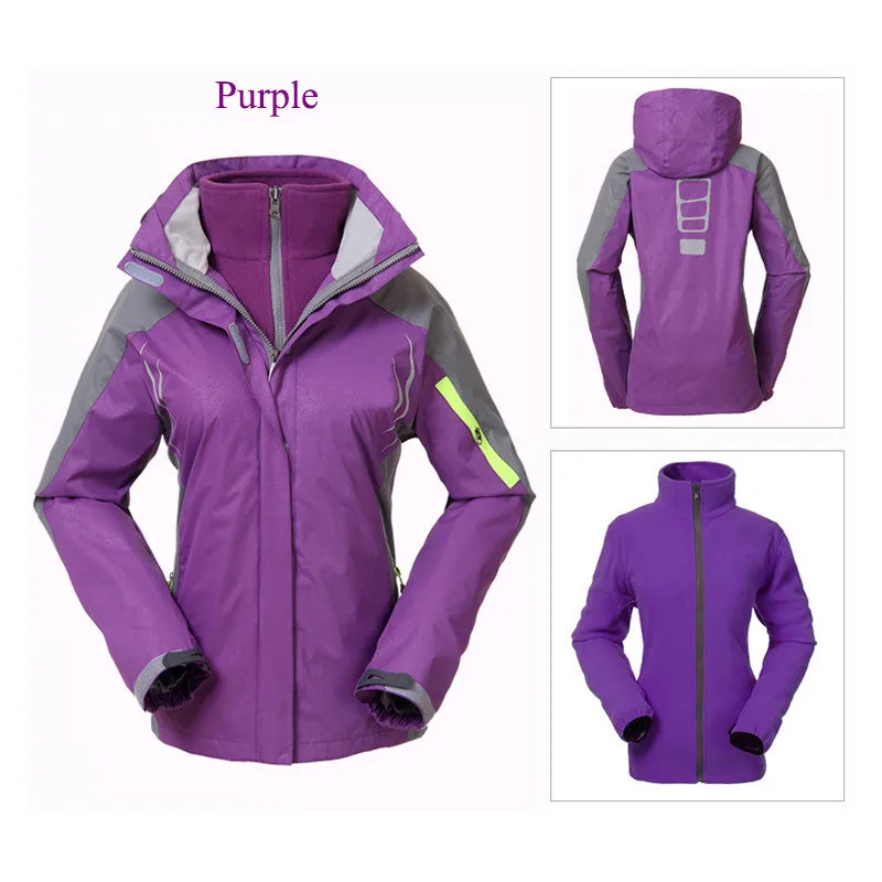 Womens Waterproof Hiking Jacket Outdoor Windproof Breathable Reflective Coat Female Winter Thermal Ski Snowboard 3 in 1 Jackets