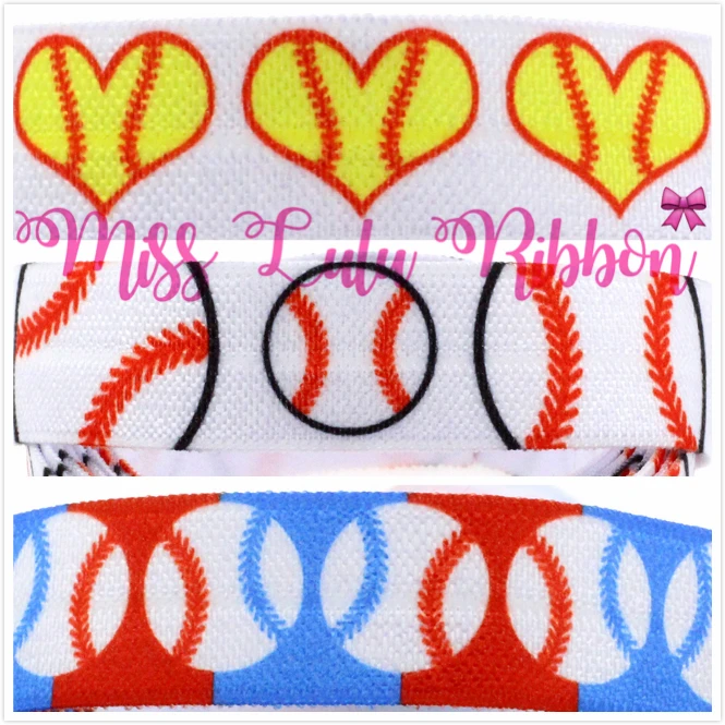 

5/8"16mm Baseball Lover Printed Fold Over Elastic Ribbon Sport Patterns DIY Party Decor Hair Band Making 50yards/roll