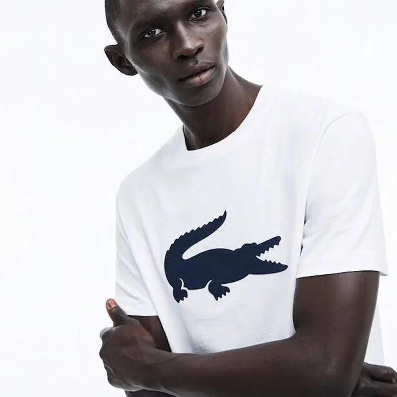 LACOSTE LEGEND Running Shirt Summer Printed Design O-neck T-Shirts White Short Sleeve Hot Homme Cotton Outdoor Clothing
