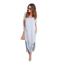 Для женщин летние Макси платья Высокая мода Boho Стиль v-образным вырезом сплошной сбоку Разделение Повседневное Офисные женские туфли длинные платья vestidos lj9223y