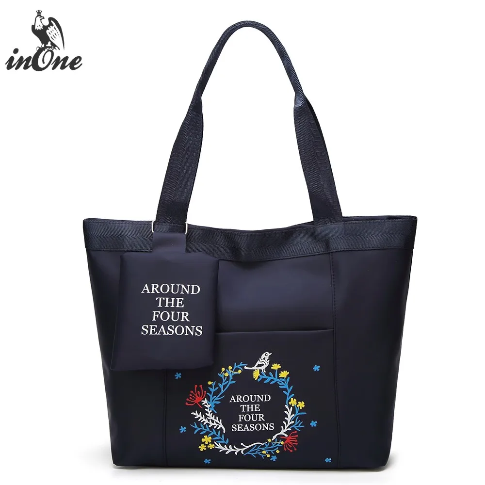 

inOne Vintage 2018 Ladies Hand Bags Girl Women Shoulder Bags Oxford Fabric Tote Handbag with Coin Bag 2 in 1 Embroidery Purse