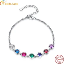 BONLAVIE 925 пробы серебро браслет искуственный гранат голубой топаз Танзанит Аметист Мути тонн малых дизельных легких грузовиков S925 Шарм браслет 7,99 дюймов