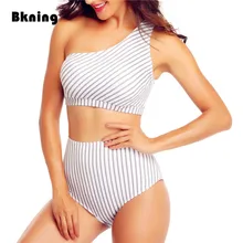 

Bkning Black White Bikini Set High Waisted Swimsuit 2018 Mujer Bikinis One Shouder Brazilian Bathing Suit Striped Swim Slim L XL