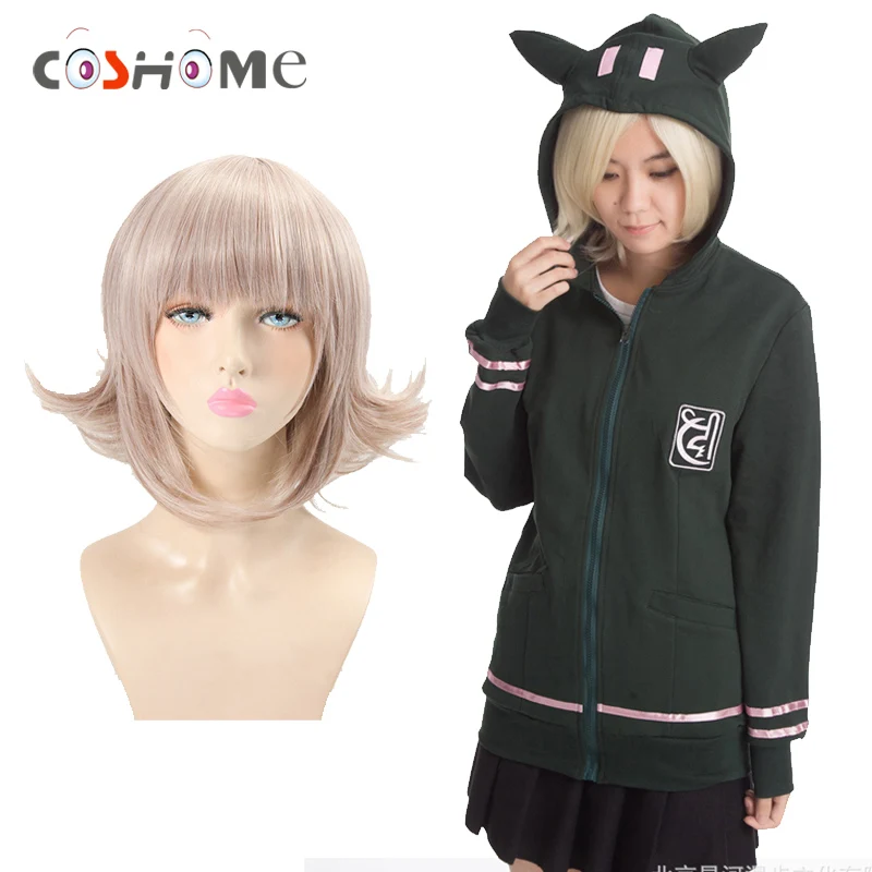Coshome Dangan Ronpa DanganRonpa Chiaki Nanami Косплей костюмы парики хлопковые Толстовки зеленое