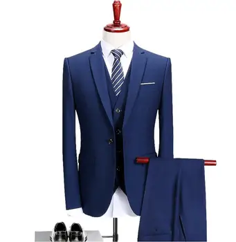 

(Jacket+Vest+Pants) 2019 Men Suits Fashion Casual Men's Custom Slim Fit Business Wedding Suit Men Best Man Blazer costume homme