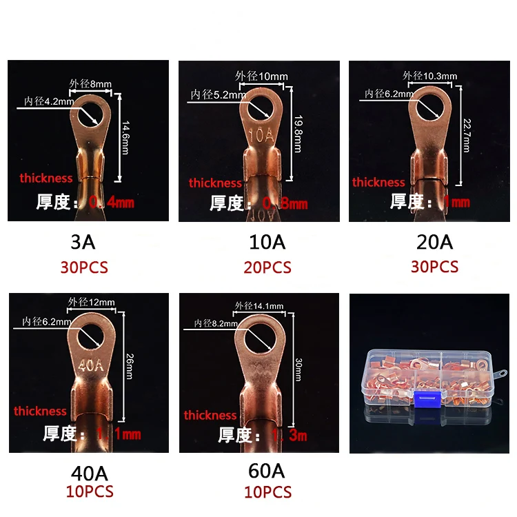 80pcs Copper Battery Cable Connector Terminal Open Lugs Wire Terminals Mayitr OT-3A OT-10A OT-20A OT-40A OT-60A