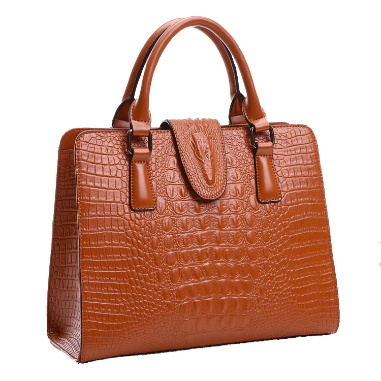 Женская сумка из натуральной кожи с узором «крокодиловая кожа», женские сумки-мессенджеры, женские сумки высокого качества, дизайнерские сумки высокого качества L43 - Цвет: Коричневый