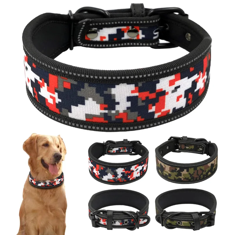 

Nylon Dog Collar Padded Printed Collar For Big Dogs Strong Reflective Pet Collars For Medium Large Dogs Pitbull Golden Retriever