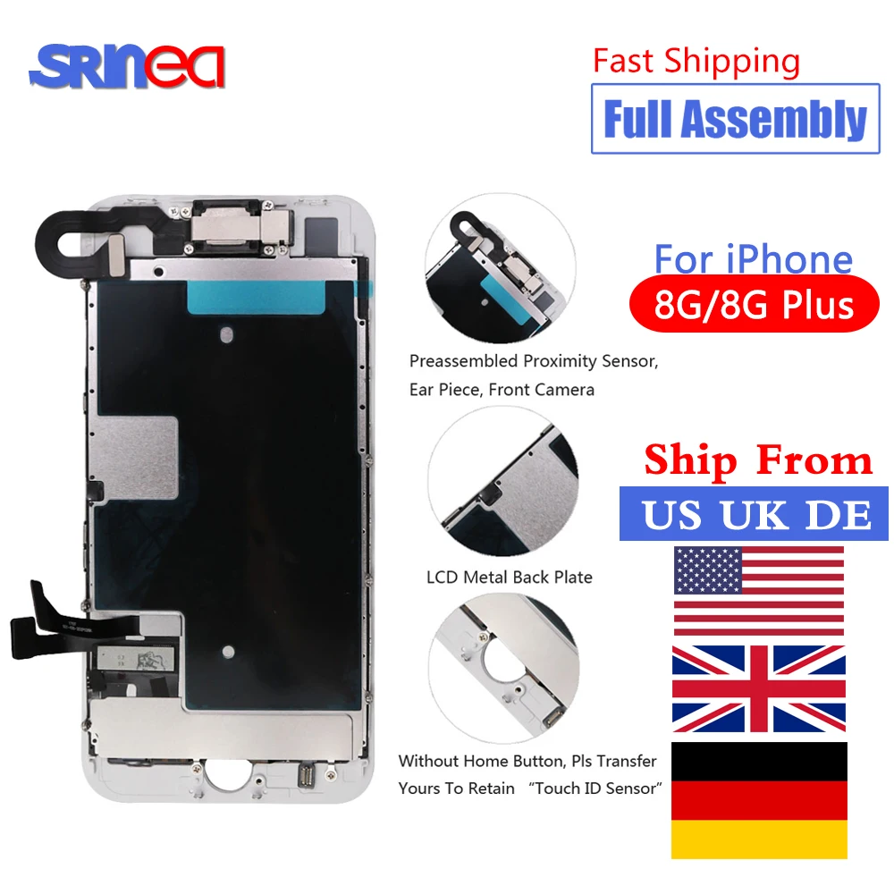 

AAA Full Assembly LCD Or Display For iPhone 8 and 8 Plus Touch Screen Replacement Lens Pantalla Front camera Ship From US UK DE