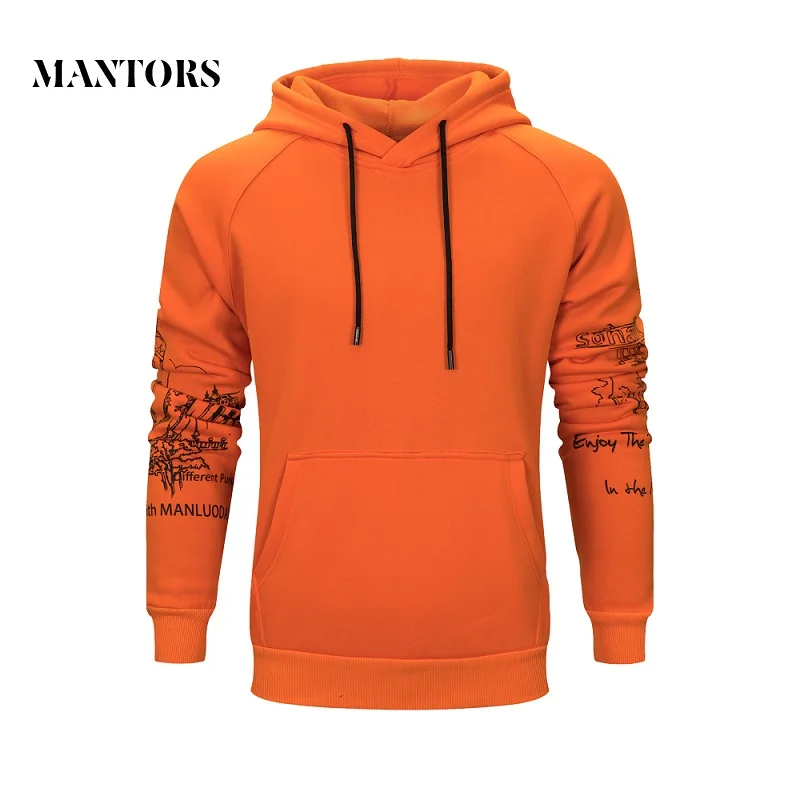 

2018 New Men Hooded Sweatshirts Spring Autumn Casual Thick Orange Hoodies Male Solid Pattern Printed Streetswear Jacket US Size