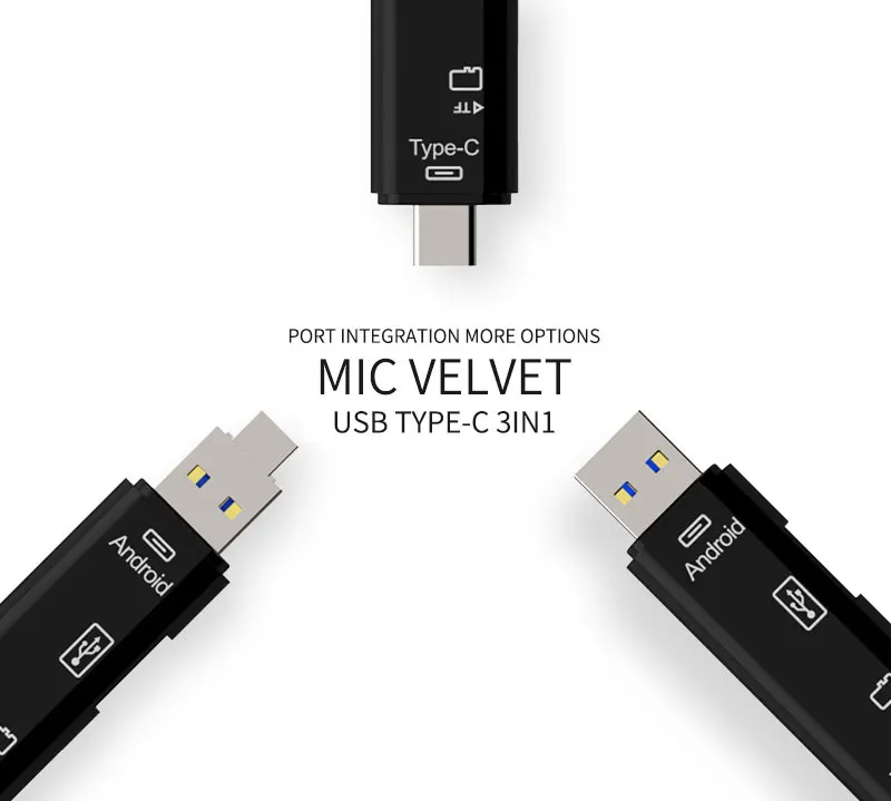 3 в 1 USB 2,0& type C& Micro USB OTG кард-ридер TF карта памяти адаптер считывателя для Macbook Pro samsung huawei Xiaomi разъем
