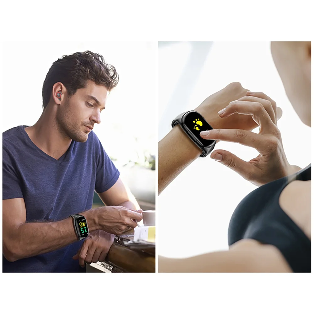Fone de Ouvido 2 em 1 Mais Novo Estilo Inteligente Pulseira Relógio Bluetooth Monitor Freqüência Cardíaca 15 Dias Standbys Esporte m1 13 Pulseiras inteligentes