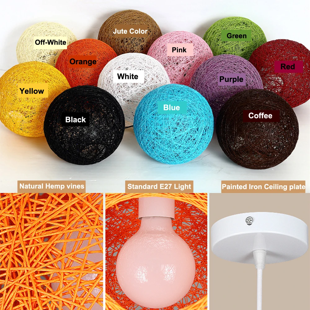 GO OCEAN Pendant Lights E27 Pendant Lamp Colorful Wood Rattan Parlor Light Fixtures For Restaurants Living Room Lighting (1)base typee27