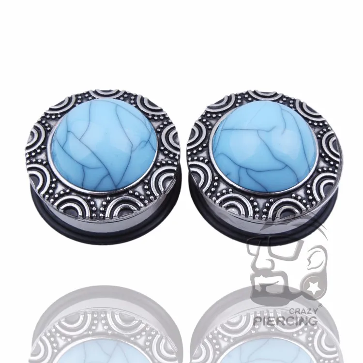 Синий основной камень уплотнительное кольцо затычка для ушей туннель пирсинг для ушей, тела ювелирные изделия 6-25 мм Нержавеющая сталь украшение-серьга для тела