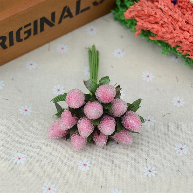 Artificial Fruit Stamen Glass Berries 12pcs For Wedding Christmas Decoration Simulation Fake Strawberry DIY Scrapbooking Crafts