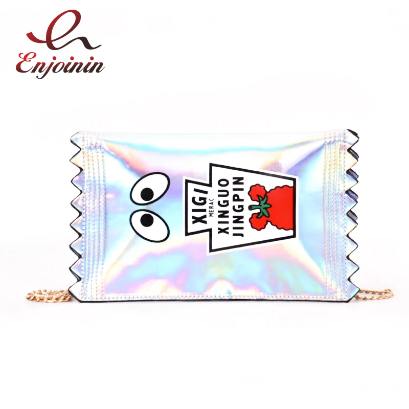 

Fun Fashion Cartoon Design Laser letter Pu Female Envelope Bag Party Clutch Bag Purse Shoulder Bag Ladies Mini Messenger Bag