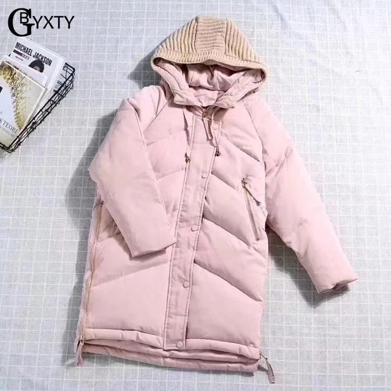 Côté Capuche Lâche Doudoune Za1052 Le Femme blanc Longue Corée Bas Noir Long De Mode Éclair Fermeture Et Style Manteau Parka Hiver rose Gbyxty Épais Vers wtqnCTEAxn