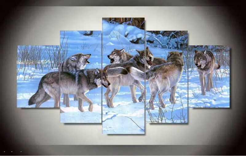 

5 Piece Free Shipping Cheap Abstract Modern Wall Painting Animal Wolf Home Decorative Art Picture Paint On Canvas Prints F/91514