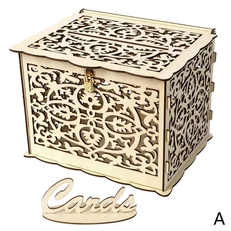 32x26x4 см деревянная коробка для денег с замком DIY свадебная открытка коробка великолепное свадебное украшение принадлежности для День рождения - Цвет: Pure flower