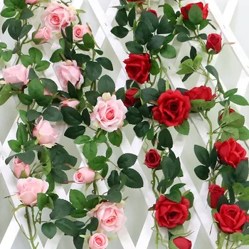 

Flone Artificial Fake Flower Silk Roses Vine Wedding Decoration Supplies Cheap Small Flowers Vine Family Hanging Ornament