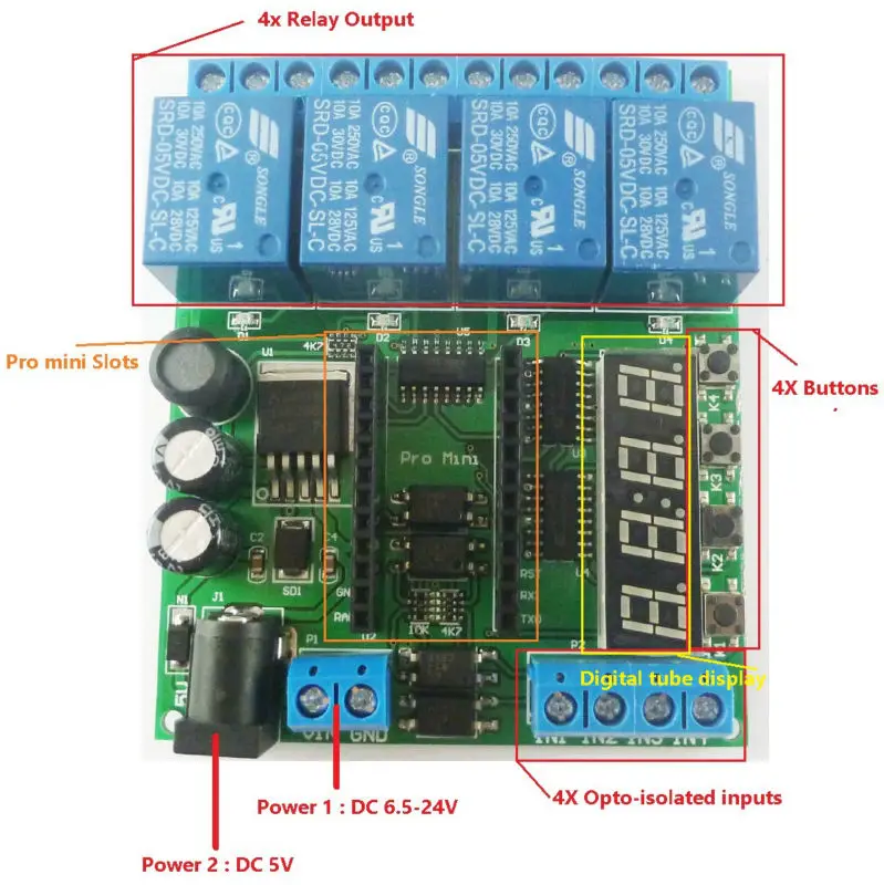 DC 5-24 В 4 канала Pro мини ПЛК плата Релейный Щит модуль для Arduino многофункциональный таймер задержки переключатель доска