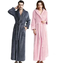 Осенне-зимние коралловые флисовые халаты с поясом, фланелевые длинные пижамы для мужчин и женщин, парные пижамы
