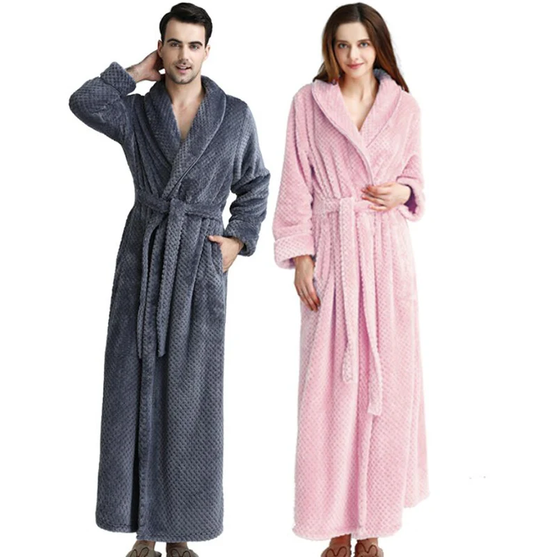 

Autumn and winter coral fleece belt bathrobe flannel long pajamas men and women couple pajamas free shipping